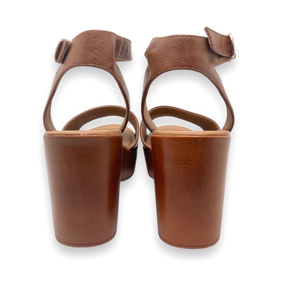 Sun + Stone Audreey Platform Wedge Ankle Strap Sandal Cognac Size 9.5 - Picture 8 of 12